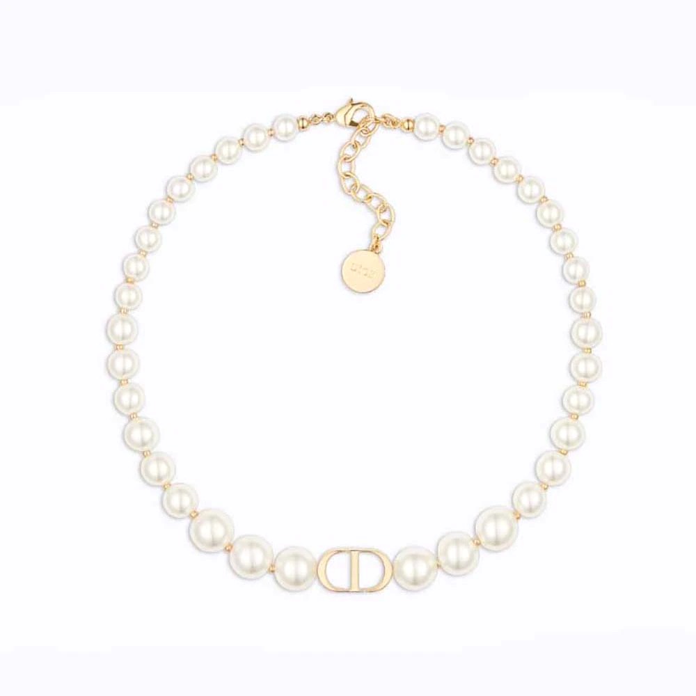 Vòng cổ Dior 30 Montaigne Choker Gold-Finish Metal and White Resin Pearls