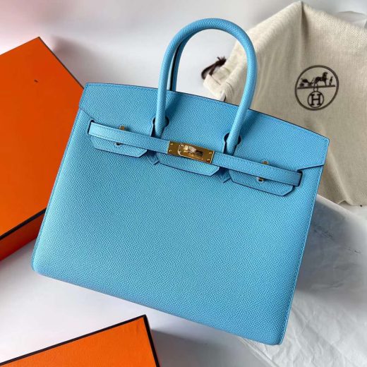 Túi  Hermes Birkin Sellier Epsom Candy Blue Gold Hardware Handmade khâu tay 25cm
