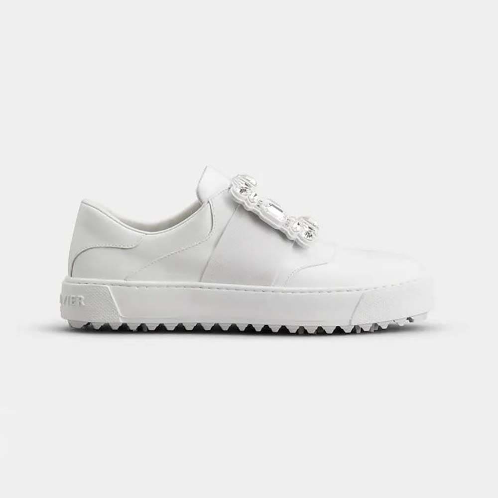 GIÀY Roger Vivier Women Very Vivier Strass Buckle Sneakers in Leather-White