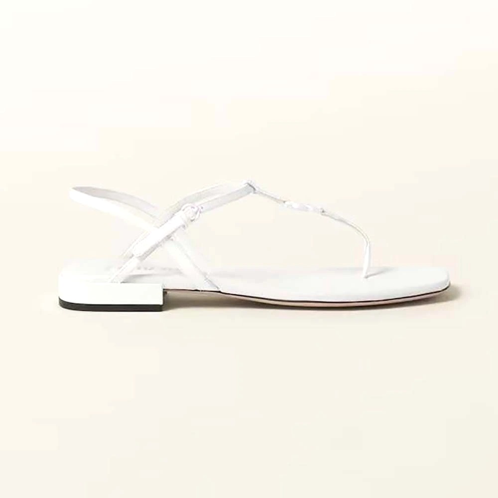 DÉP SANDALS Miu Miu Women Patent Thong Sandals with Metal Lettering Logo-White