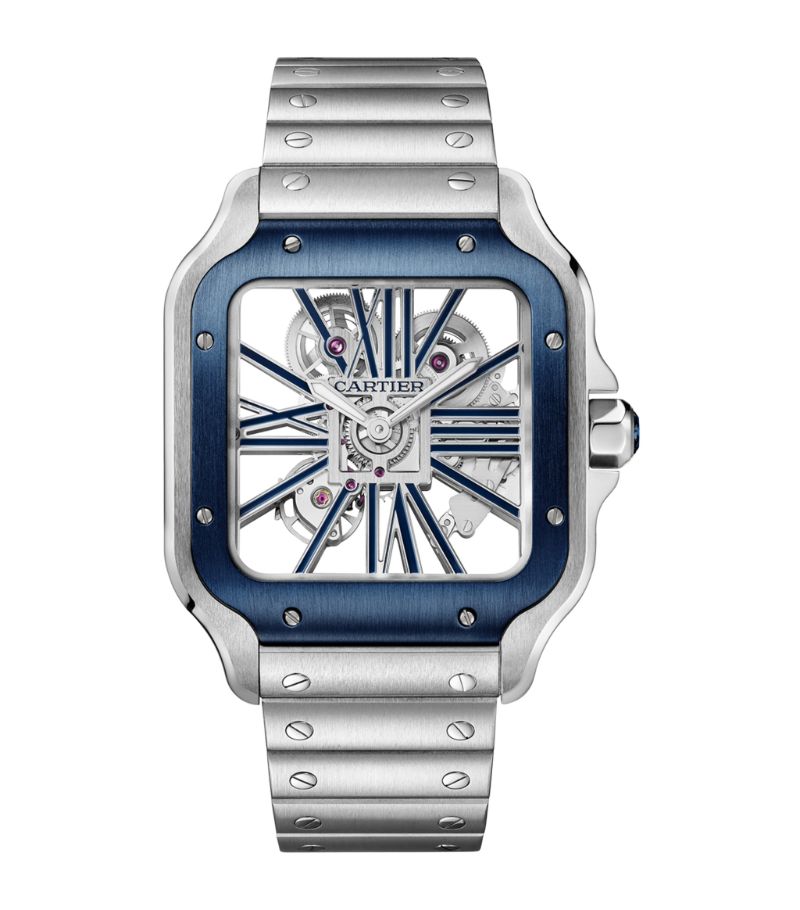 Đồng hồ CARTIER Large Steel Santos de Cartier Skeleton Watch 39.8mm mặt số màu xám