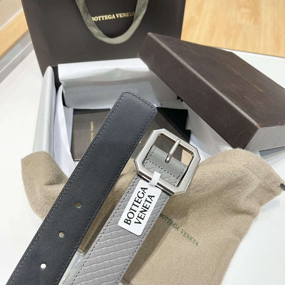 DÂY LƯNG BOTTGA VENETA GRAY INTRECCIATO LEATHER Khóa bạc