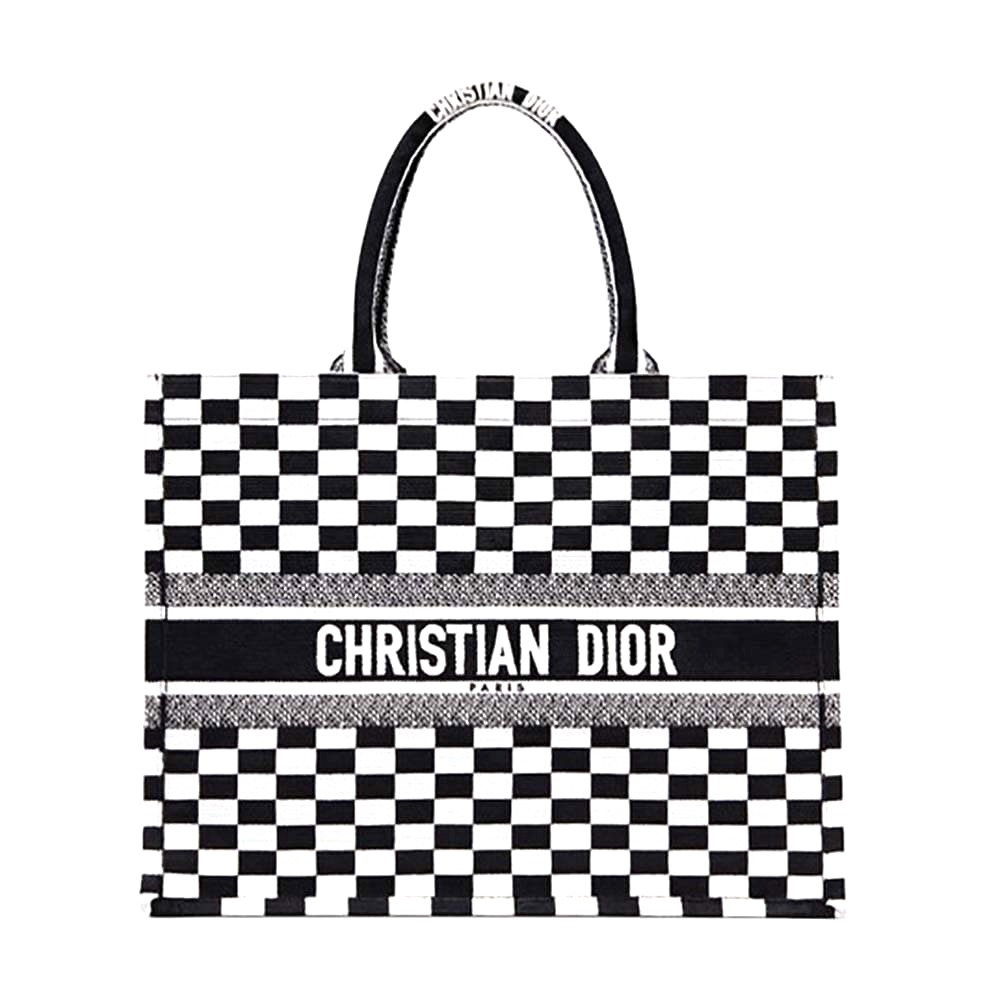 Túi Dior Book Tote Bag in Black and White Embroidered Canvas