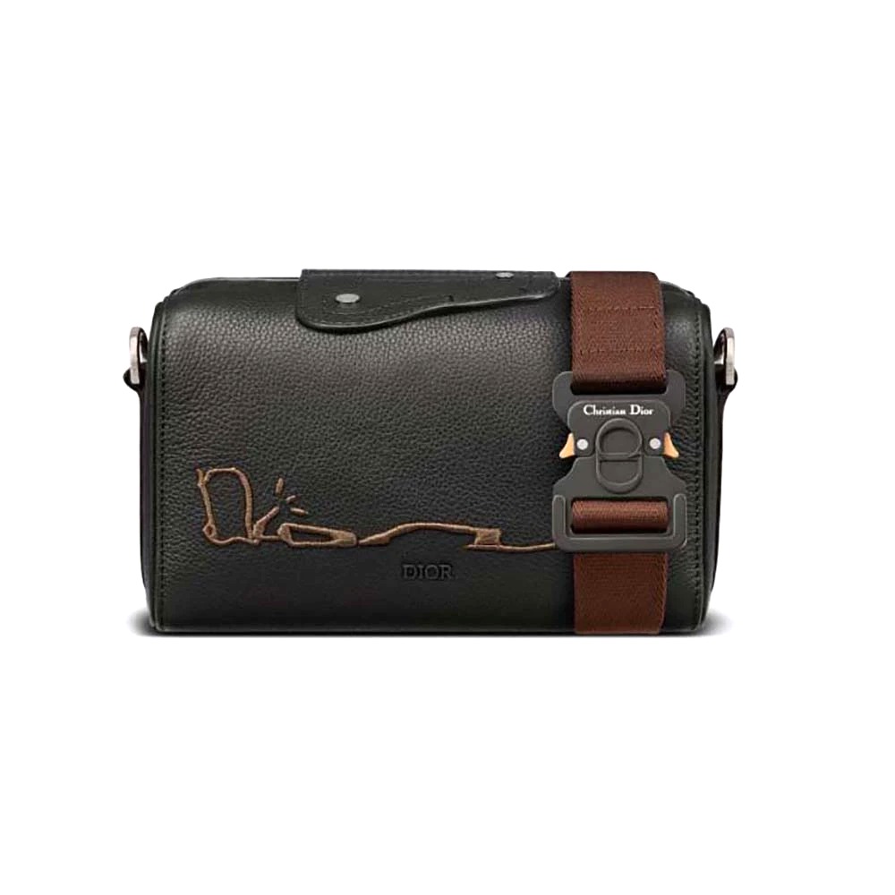 TÚI DIOR Lingot 22 Cactus Jack Dior Bag Black Grained Calfskin with Embroidered Signature