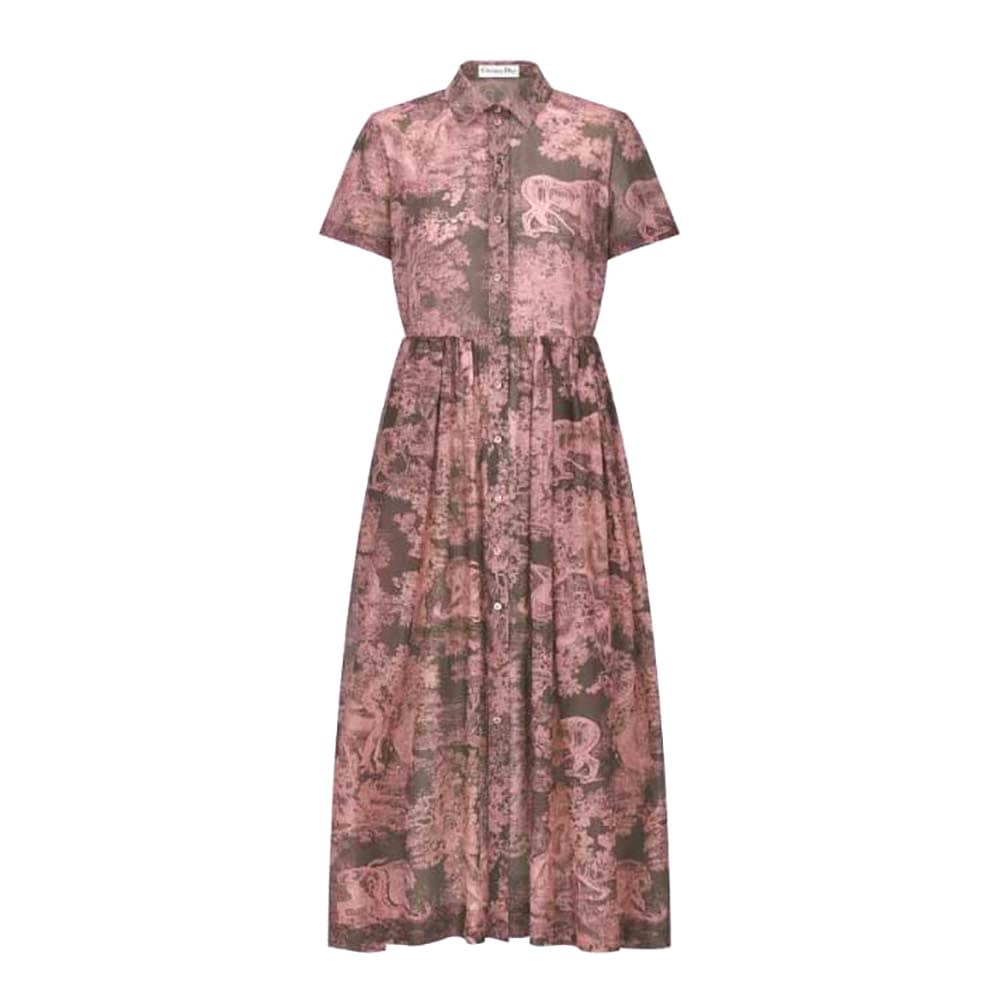 VÁY Dior Women Dioriviera Mid-length Shirt Dress Gray and Pink Cotton Muslin