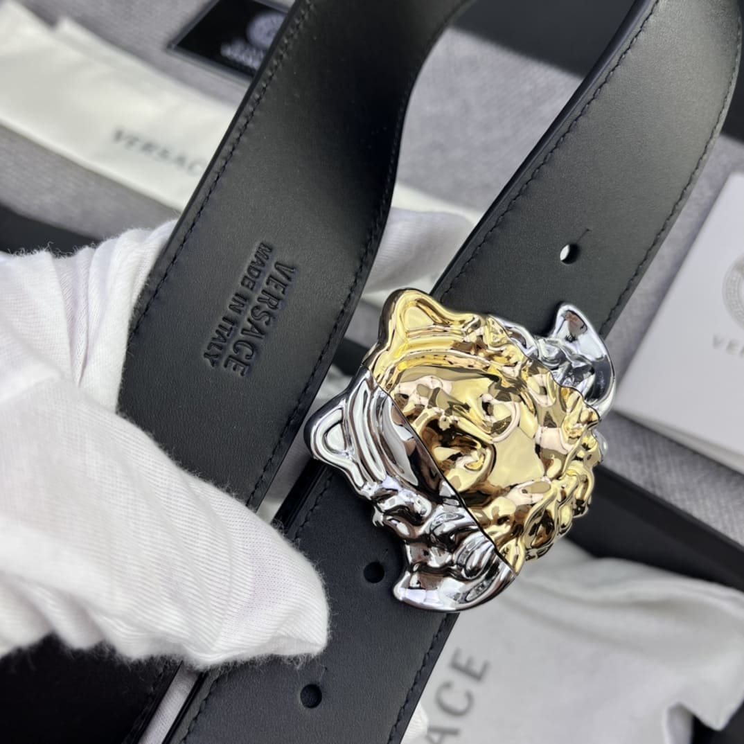 DÂY LƯNG VERSACE MEDUSA HEAD CALFSKIN LEATHER Khóa vàng trắng