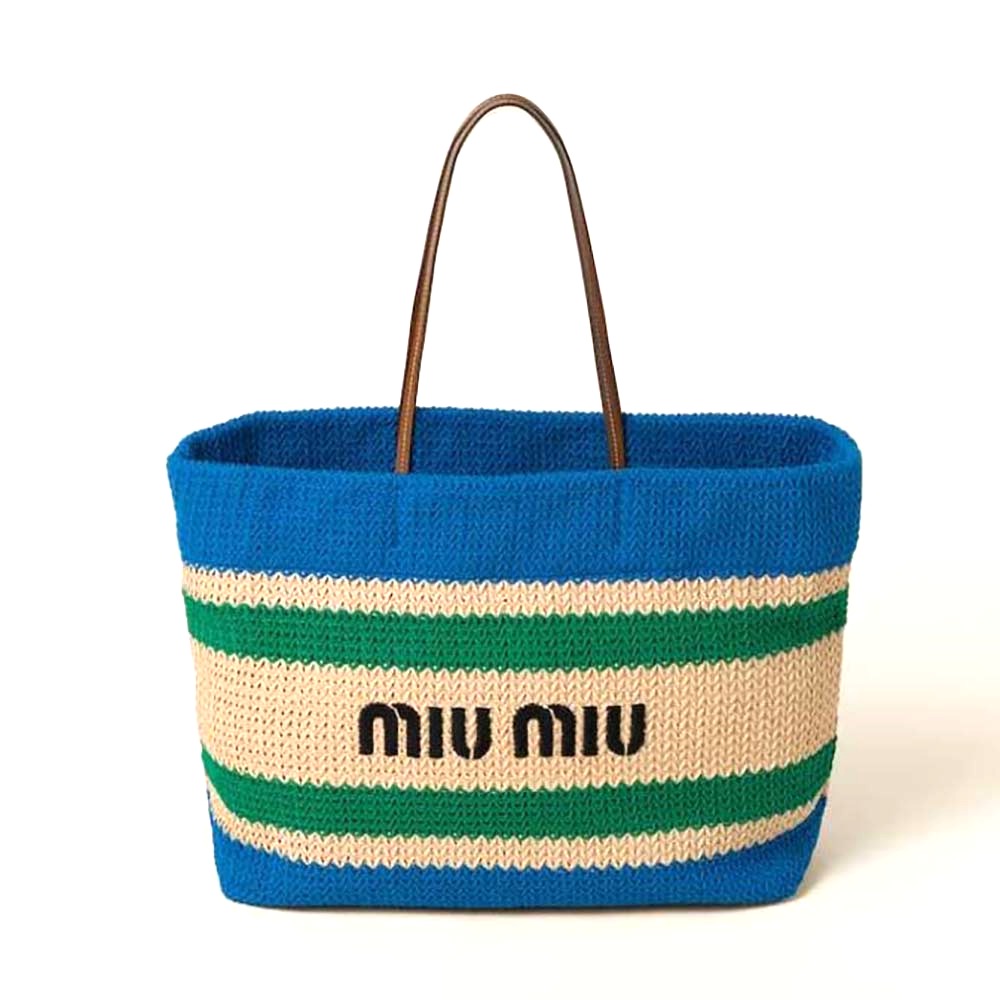 TÚI Miu Miu Women Woven Fabric Tote Bag-Blue