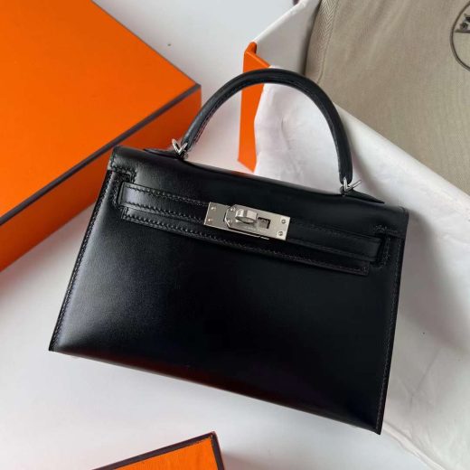 Túi Hermes Mini Kelly Black Silver Hardware Handmade khâu tay 19cm
