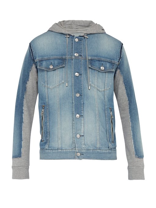 ÁO BALMAIN  Contrast-panel hooded denim jacket