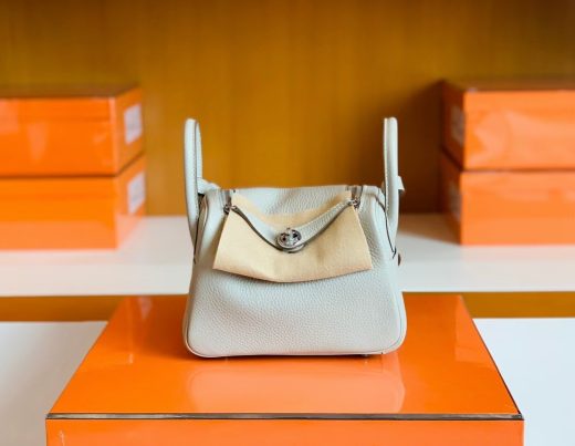 Túi Hermes Mini Lindy Pearl grey Silver Hardware Handmade khâu tay 19cm