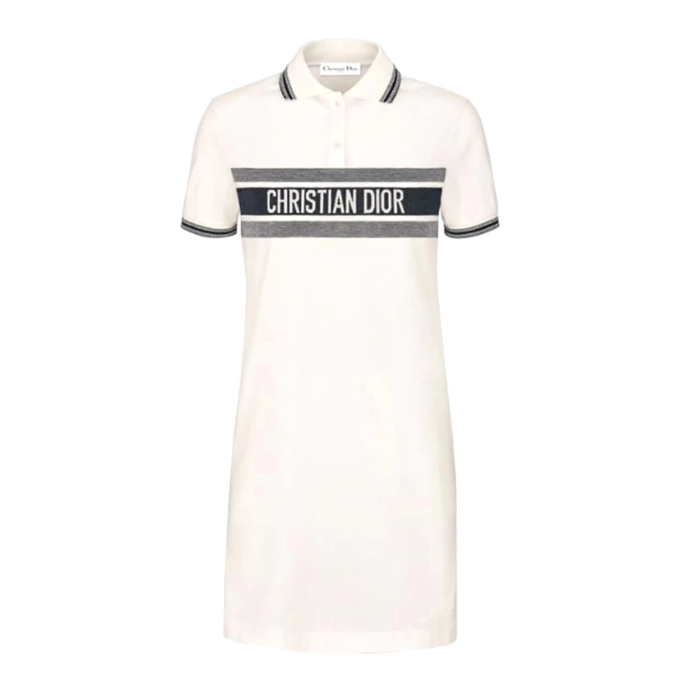 Váy Dior Women Dioriviera Polo Shirt Dress White and Navy Blue Cotton Jersey