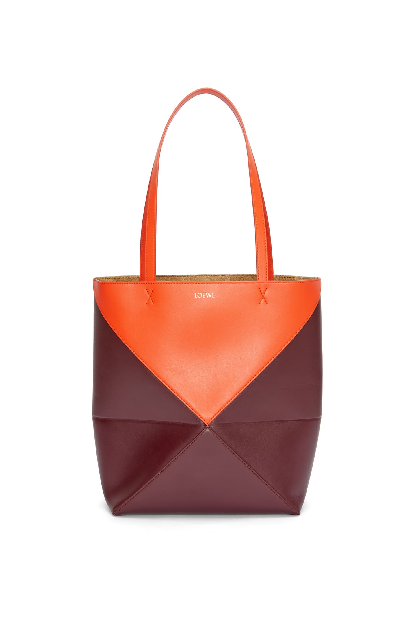 Túi LOEWE Puzzle Fold Tote in shiny calfskin orange burgundy