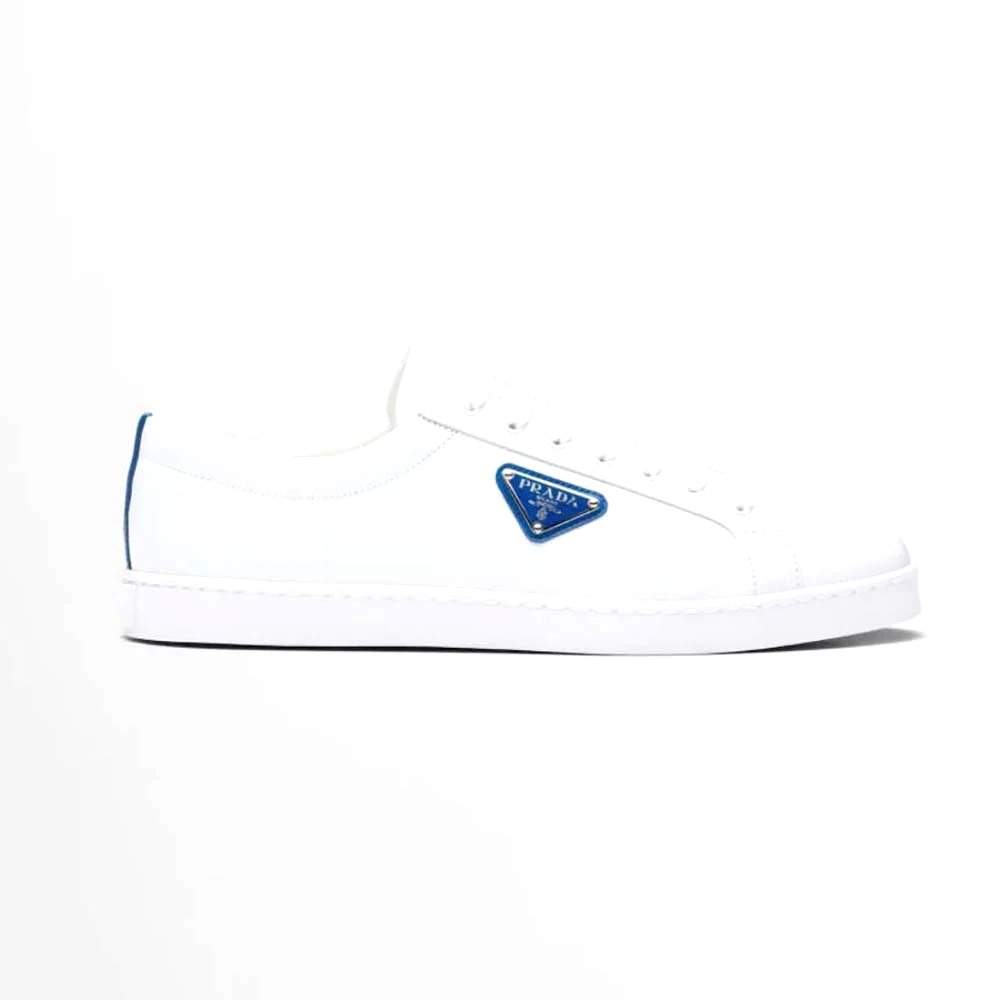 GIÀY PRADA Men Brushed Leather Sneakers-Blue