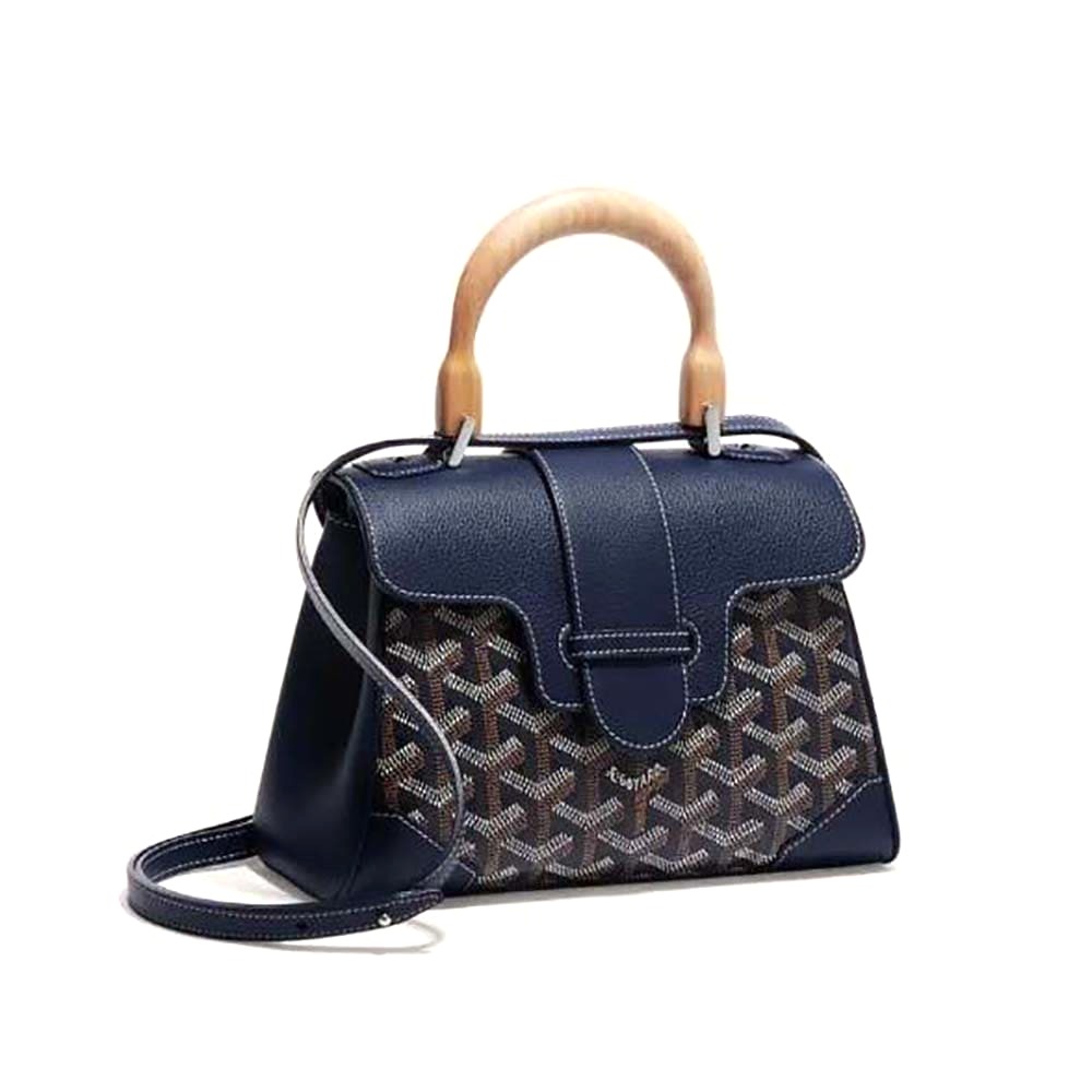 TÚI Goyard Women Sac Saïgon Souple Mini in Toile Goyardine & Chevroches Calfskin-Navy