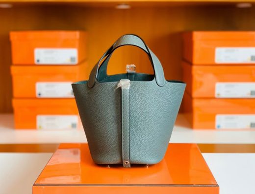 Túi Hermes Picotin Almond green Silver Hardware Handmade khâu tay 18cm