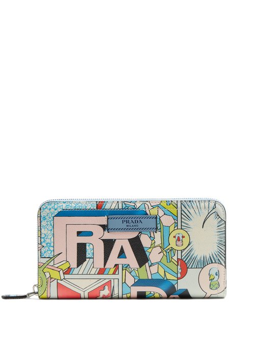 VÍ DA PRADA Vintage-logo zip-around saffiano-leather wallet