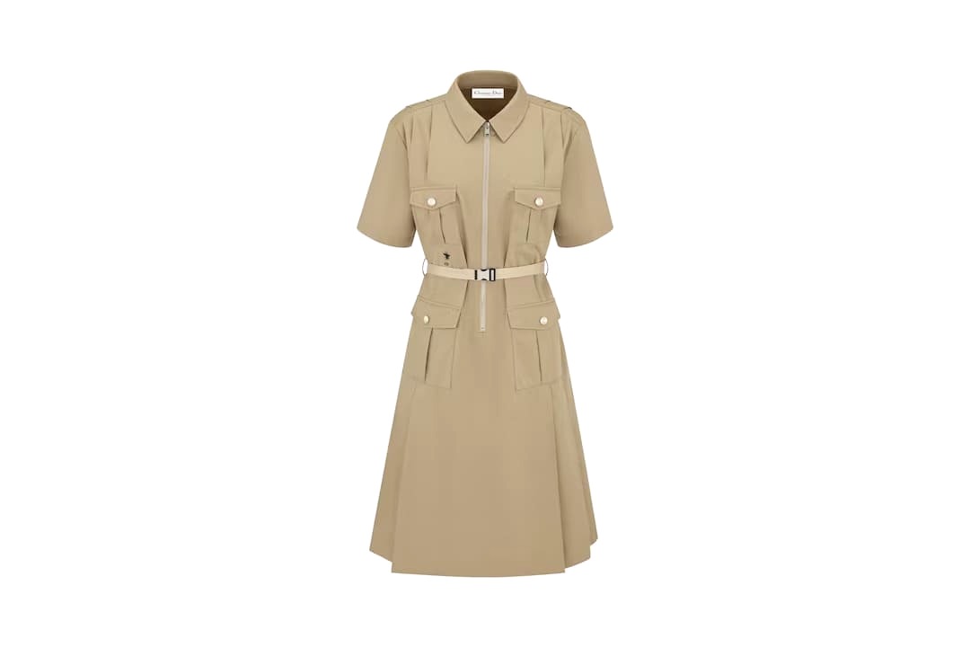 VÁY DIOR DRESS WITH BELT Beige Cotton Gabardine