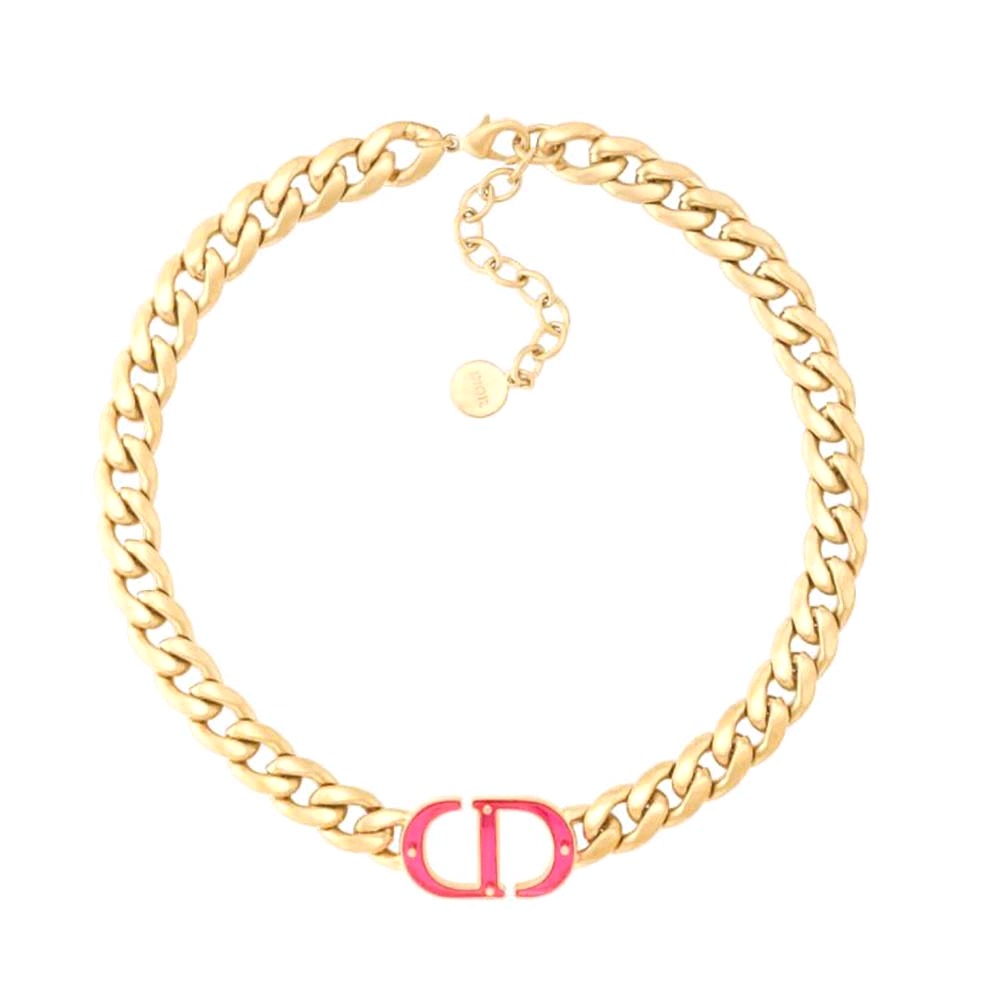 Vòng cổ Dior Women 30 Montaigne Necklace Gold-Finish Metal and Fluorescent Pink Transparent Resin