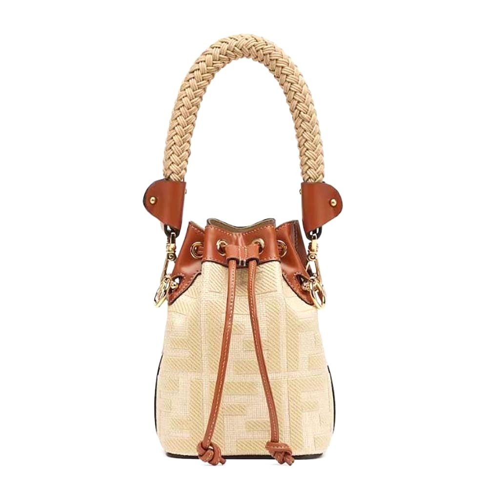 TÚI Fendi Women Mon Tresor Natural Straw Mini-bag with FF Embroidery