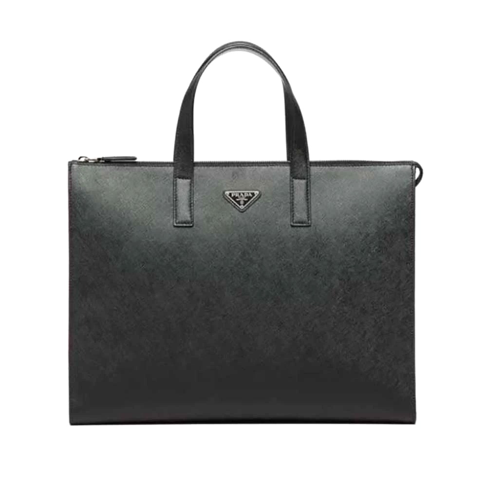 TÚI PRADA Saffiano Leather Tote with a Crosshatch Pattern and Wax Finish-Black