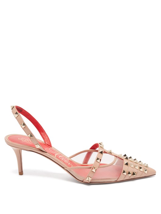 GIÀY VALENTINO GARAVANI Rockstud slingback point-toe leather pumps