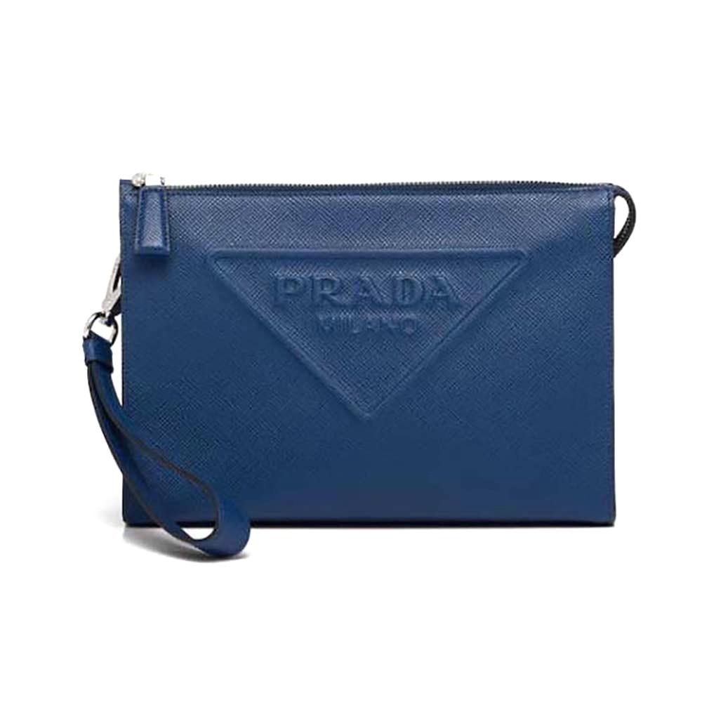 TÚI PRADA Men Saffiano Leather Pouch-Navy
