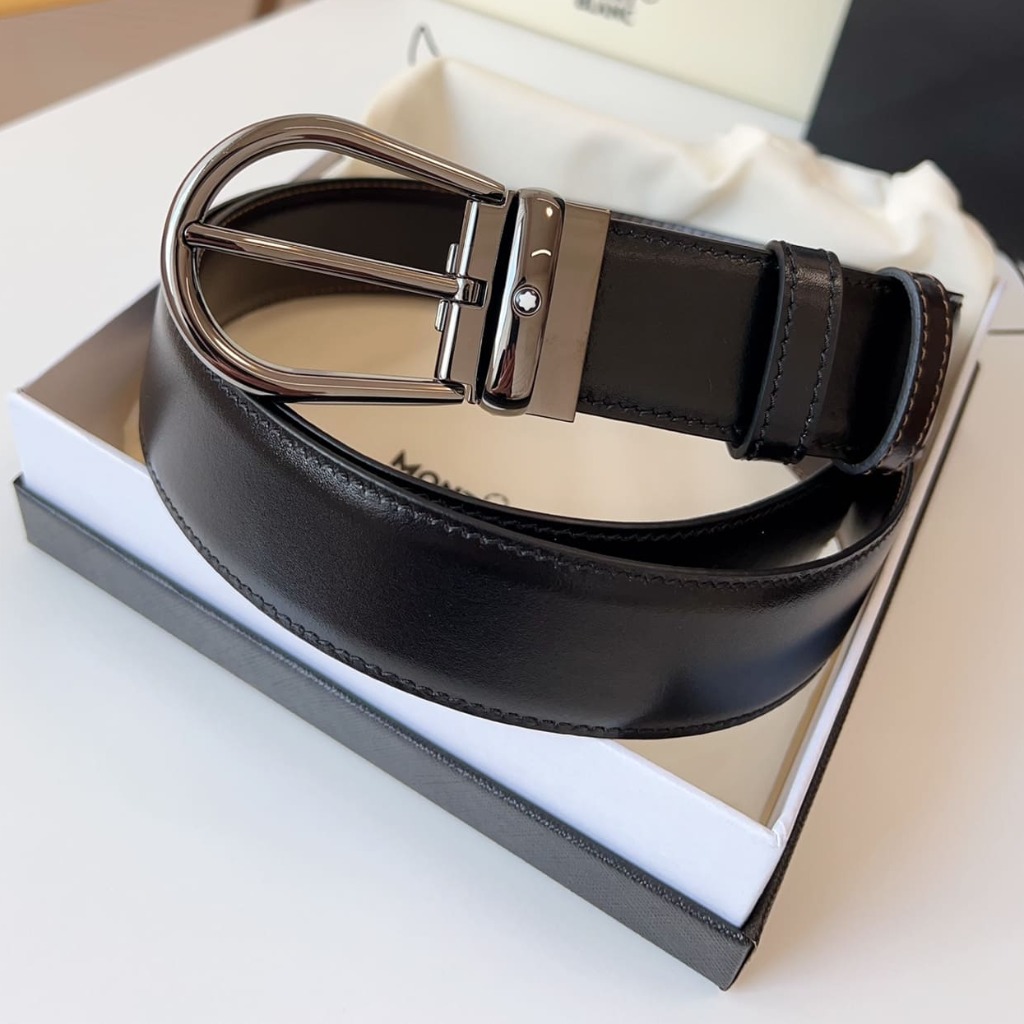 DÂY LƯNG MONTBLANC CALFSKIN LEATHER Belt Khóa bạc