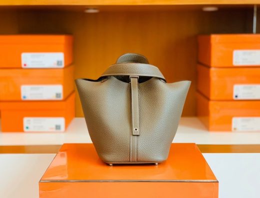 Túi Hermes Picotin Lock TC Leather etoupe grey Silver Hardware Handmade khâu tay 18cm