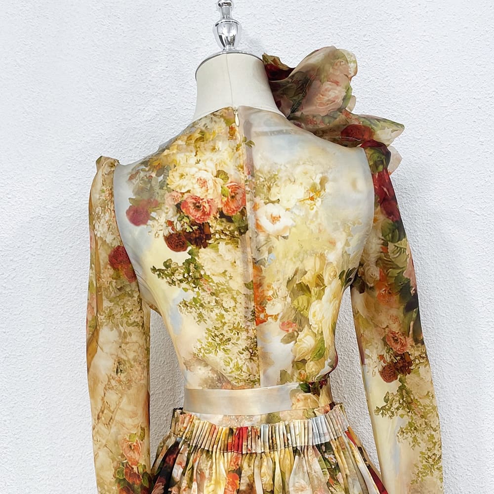 VÁY ZIMMERMANN Vintage Flower Long Sleeve Short Dress High Classy