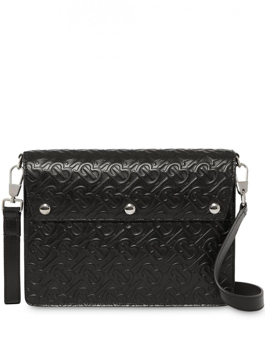 TÚI BURBERRY Triple Stud Monogram Leather Crossbody Bag Black