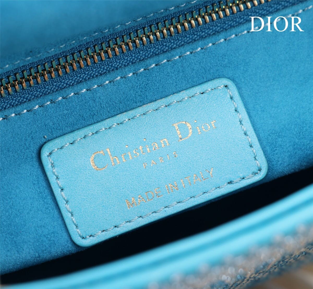 TÚI CHRISTIAN DIOR LADY DIOR Cannage Calfskin with Platinum Beaded Embroidery Blue
