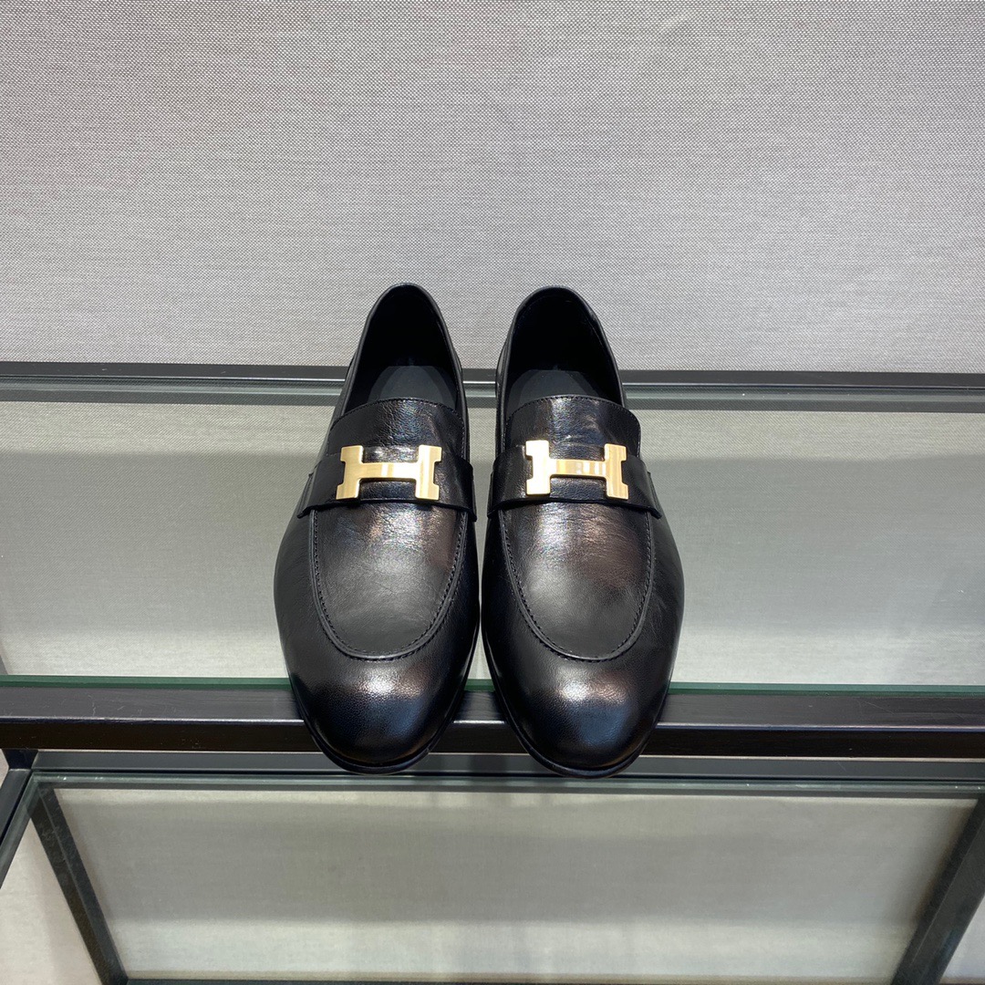 GIÀY HERMES LEATHER BLACK LOAFER SHOES