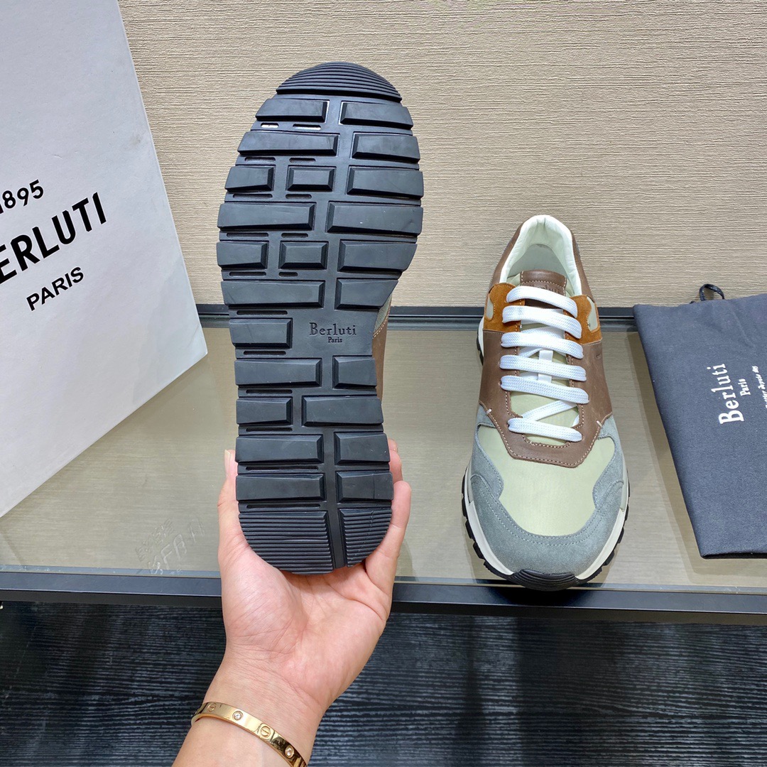 GIÀY BERLUTI Leather and Suede Brown Grey Sneaker shoes