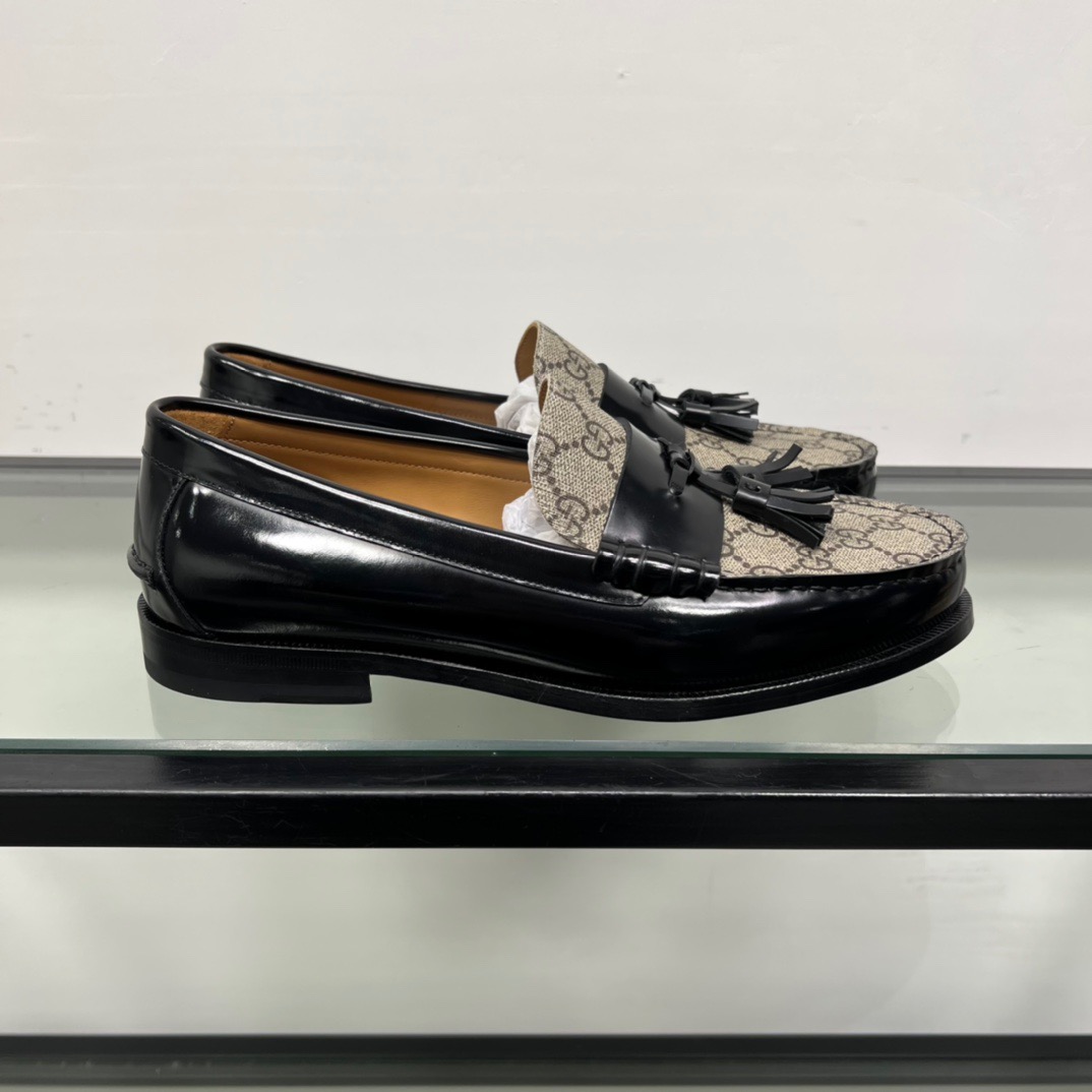 GIÀY GUCCI GG LEATHER BLACK LOAFER SHOES