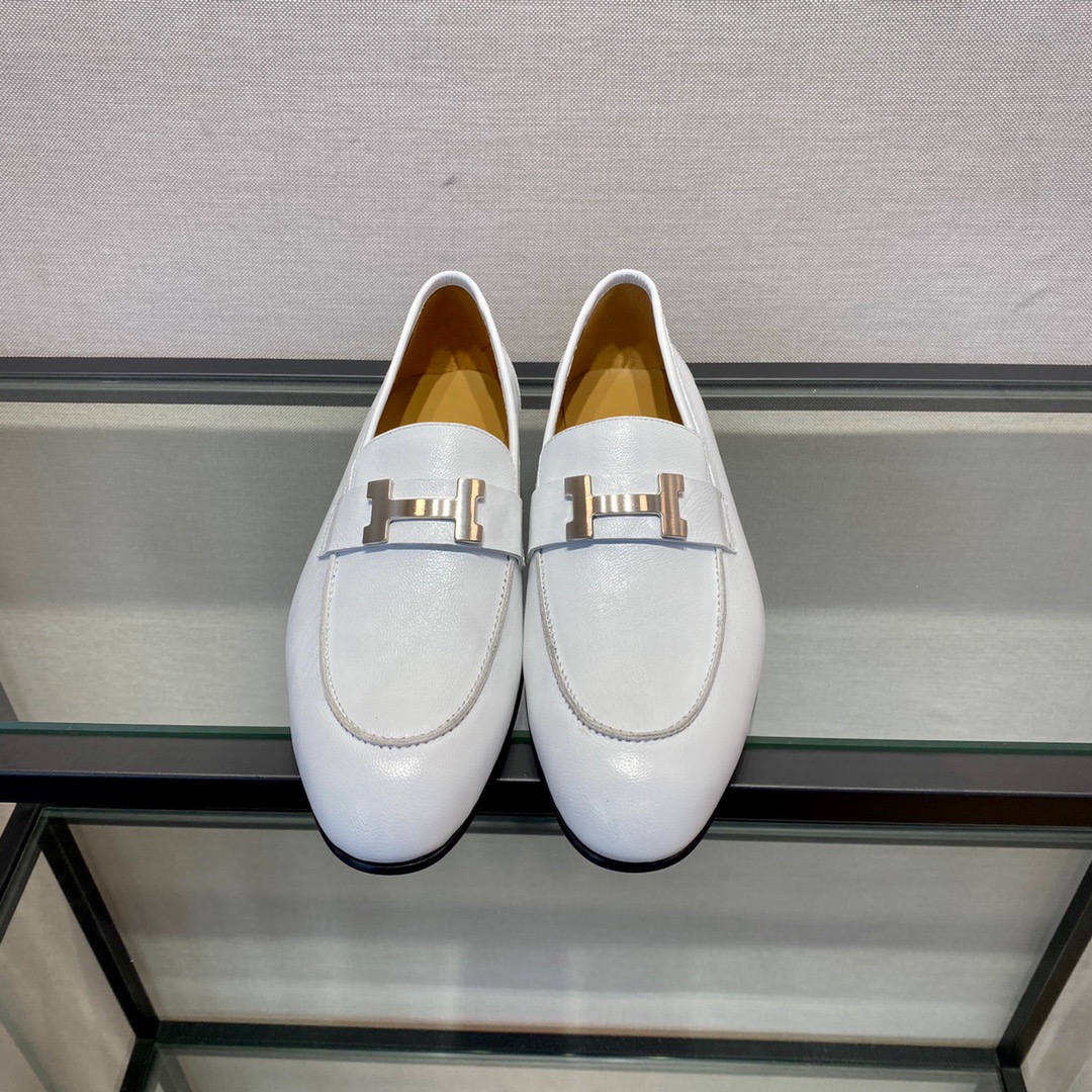 GIÀY HERMES LEATHER WHITE LOAFER SHOES