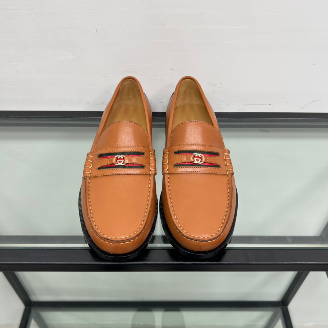 GIÀY GUCCI GG LEATHER  LOGO LOAFER SHOES