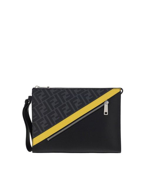 TÚI FENDI FF Gray Motif Flat Pouch Bag