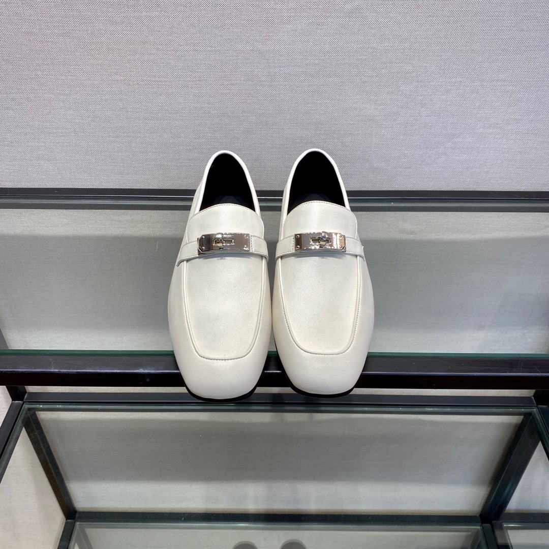 GIÀY HERMES KELLY LEATHER WHITE LOAFER SHOES