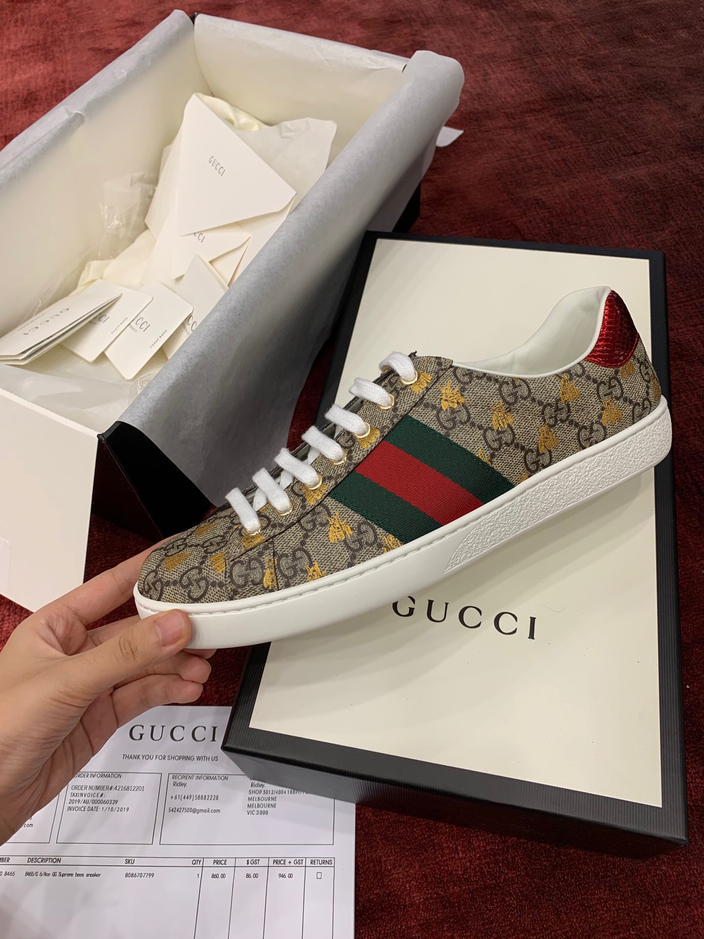 GIÀY GUCCI Leather Ace Sneakers Bee Motif