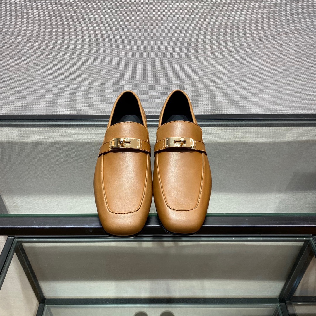 GIÀY HERMES KELLY LEATHER BROWN LOAFER SHOES
