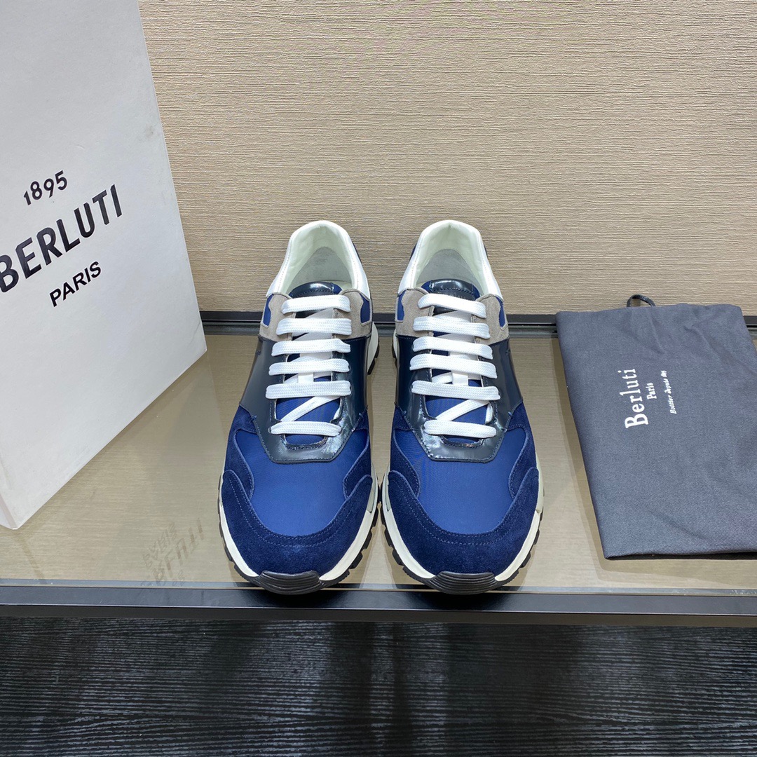 GIÀY BERLUTI Leather and Suede Blue Grey Sneaker shoes