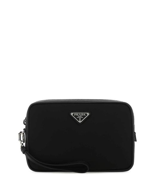 TÚI Prada Black Logo  Plaque Travel Clutch