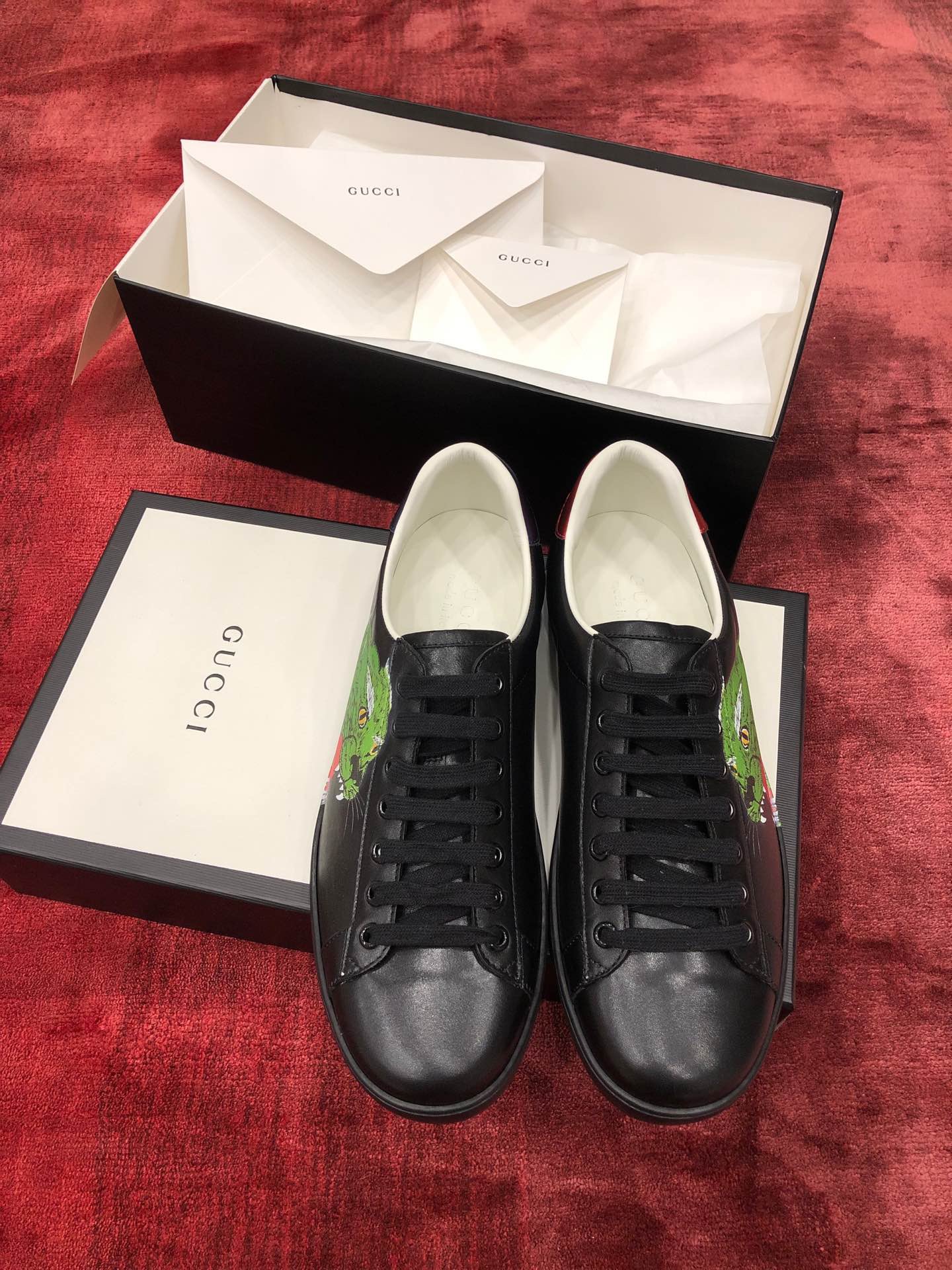 GIÀY GUCCI Leather Ace Sneakers Tiger Black
