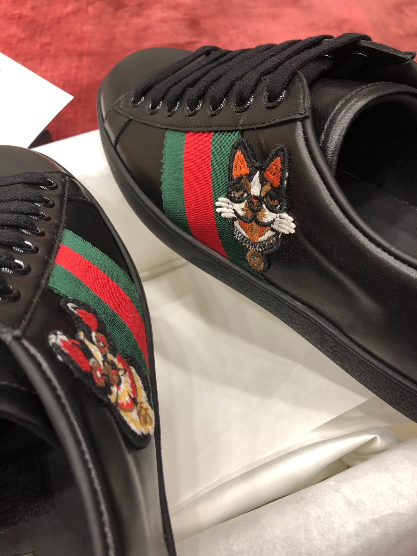 GIÀY GUCCI Leather Ace Sneakers Cat Black