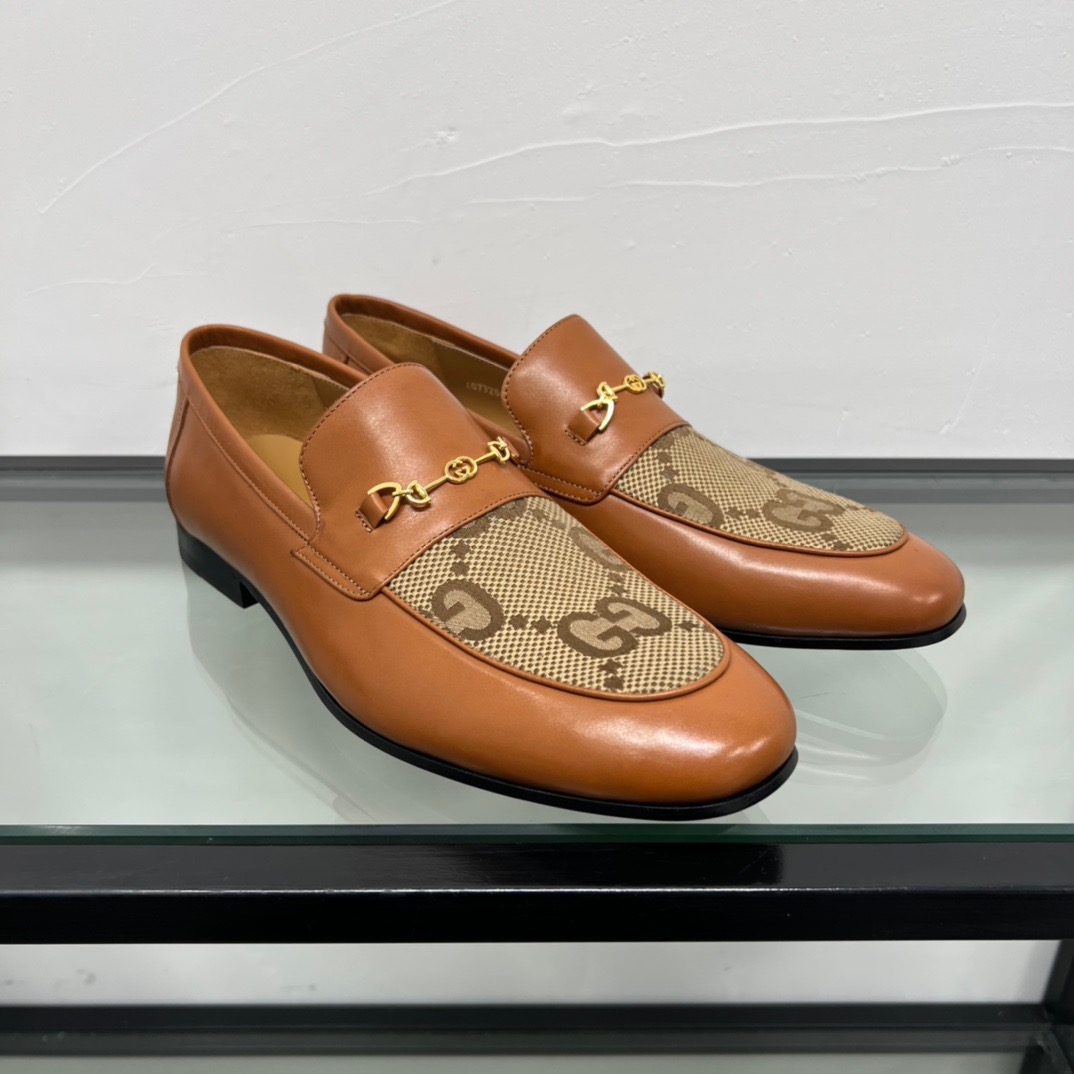 GIÀY GUCCI GG LEATHER AND CANVAS LOGO LOAFER SHOES