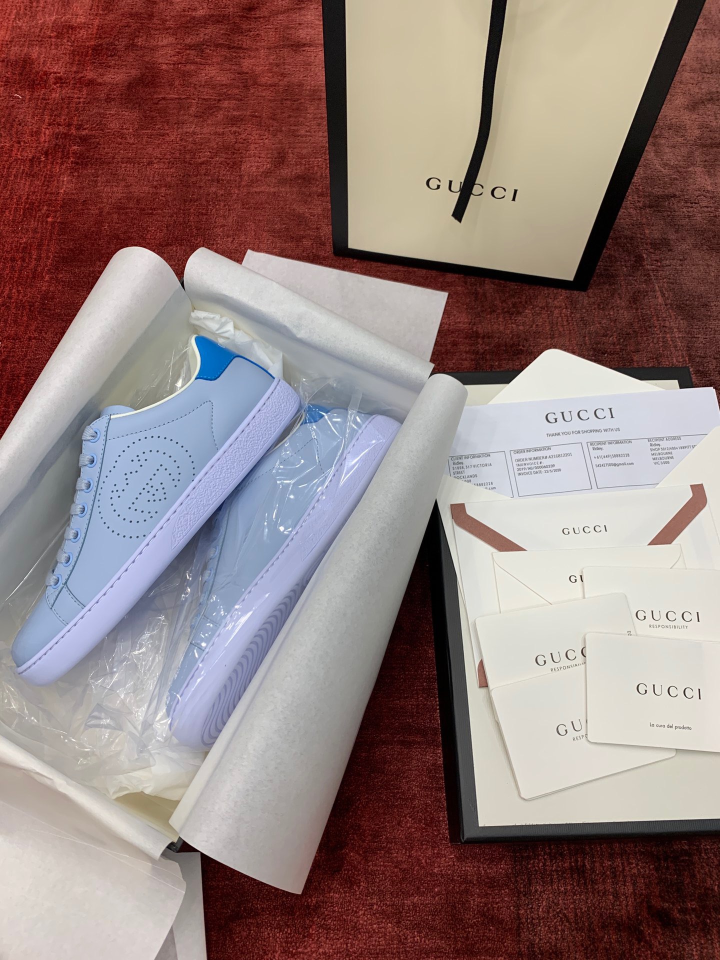 GIÀY GUCCI Leather Ace Sneakers Interlocking GG Blue