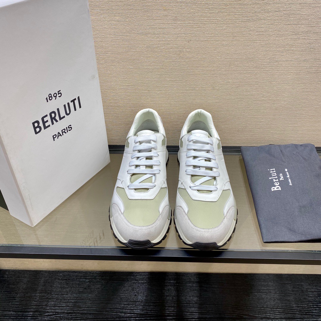 GIÀY BERLUTI Leather and Suede White Grey Sneaker shoes
