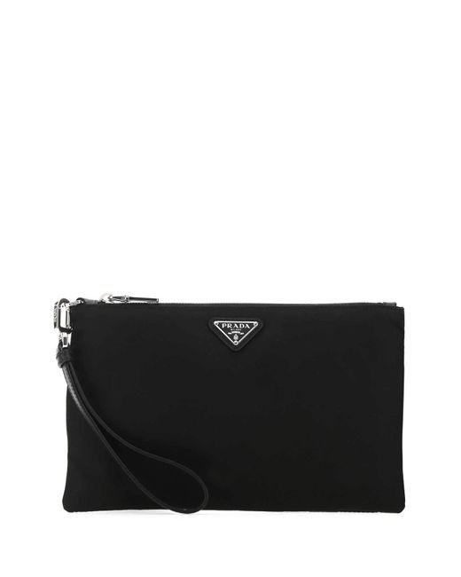TÚI Prada Black Logo Plaque Pouch