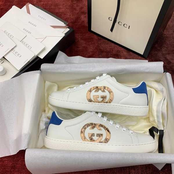 GIÀY GUCCI Leather Ace Sneakers Interlocking GG Python White