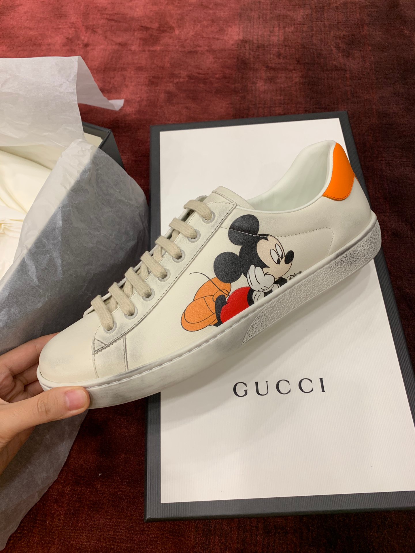 GIÀY GUCCI Leather Ace Sneakers Disney Mickey Mouse White